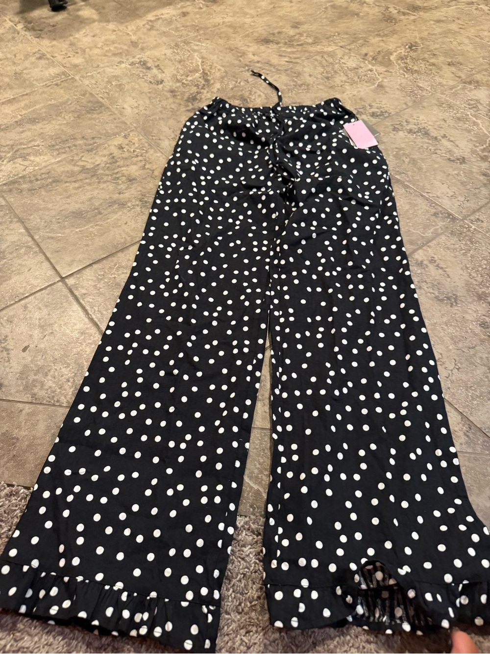 🐈Black and White Polka Dot Grayson threads Wide-Leg Pants with ruffle bottom